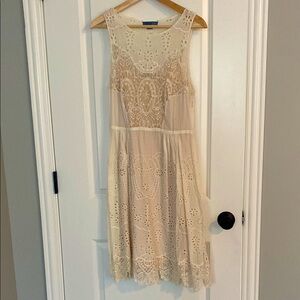 Anthropology- lil brand. Size 10 delicate lace and eyelet dress in cream color